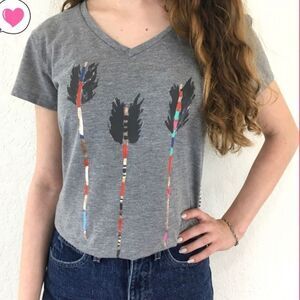 TOMS for Target arrow heather gray short sleeve tee. Gray/white stripe back. M